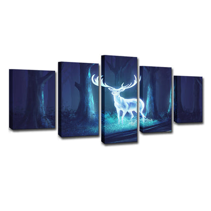 Vivolux | Mysterious Forest Deer Leinwand Wandkunst für das Kinderzimmer, Blau-Weiß, Mehrteilig