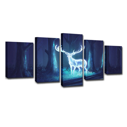 Vivolux | Mysterious Forest Deer Leinwand Wandkunst für das Kinderzimmer, Blau-Weiß, Mehrteilig