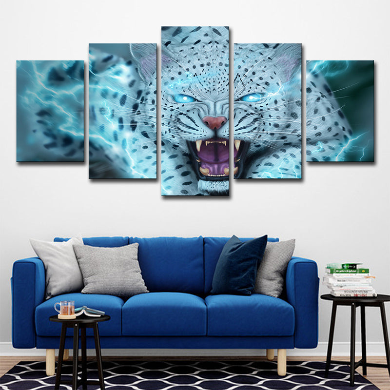 Vivolux | Wild Beast Leopard Kunstdruck Moderner Stil Mehrteilig Wanddekor in Blau für Raum