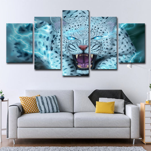 Vivolux | Wild Beast Leopard Kunstdruck Moderner Stil Mehrteilig Wanddekor in Blau für Raum