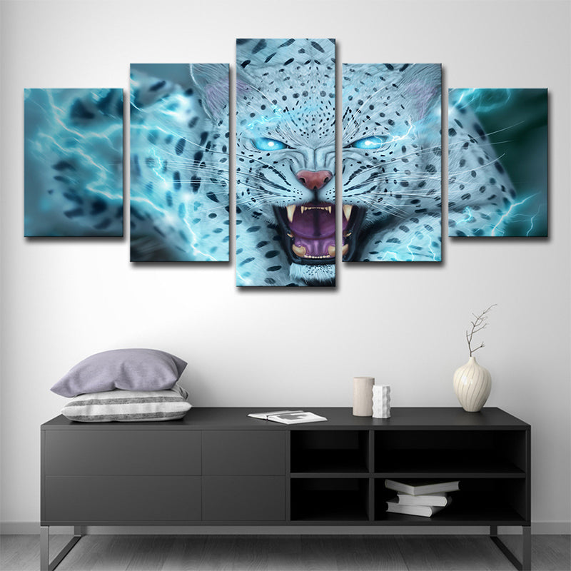 Vivolux | Wild Beast Leopard Kunstdruck Moderner Stil Mehrteilig Wanddekor in Blau für Raum