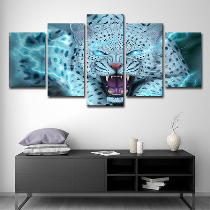 Vivolux | Wild Beast Leopard Kunstdruck Moderner Stil Mehrteilig Wanddekor in Blau für Raum