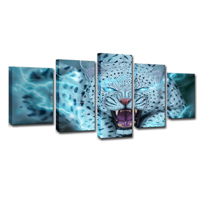 Vivolux | Wild Beast Leopard Kunstdruck Moderner Stil Mehrteilig Wanddekor in Blau für Raum