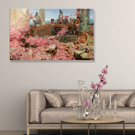 Vivolux | Textured People und Rosenmalerei Rustikale Leinwand Wandkunst in Pink für das Wohnzimmer