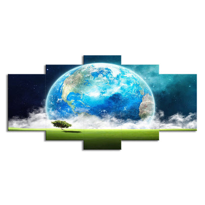 Vivolux | Blauer moderner Leinwanddruck Wiesen- und Riesen-Erde-Ansicht Wandkunst Deko für das Wohnzimmer