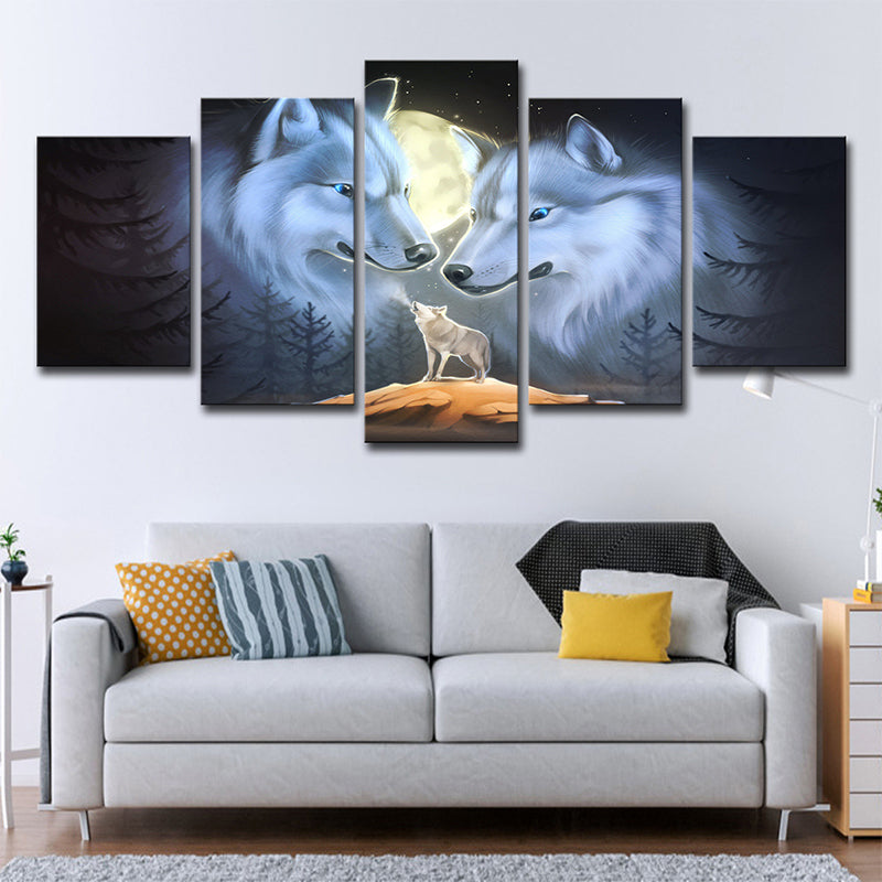 Vivolux | Weiße Nachtwölfe Wandkunst Dekor Tier Modern Multi-Stück Leinwanddruck für Zuhause