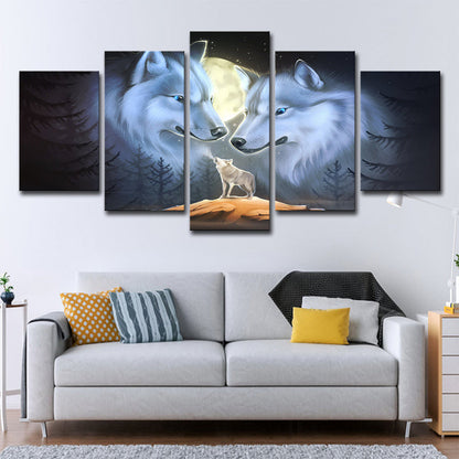 Vivolux | Weiße Nachtwölfe Wandkunst Dekor Tier Modern Multi-Stück Leinwanddruck für Zuhause