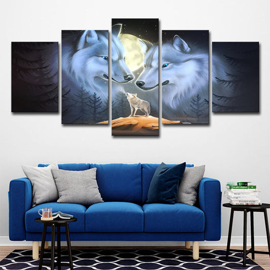 Vivolux | Weiße Nachtwölfe Wandkunst Dekor Tier Modern Multi-Stück Leinwanddruck für Zuhause