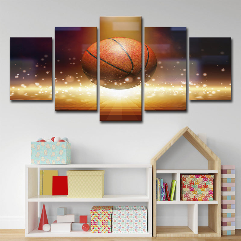 Vivolux | Basketball und Firefly Leinwandkunst Braune zeitgenössische Wanddekoration für Jungen Schlafzimmer