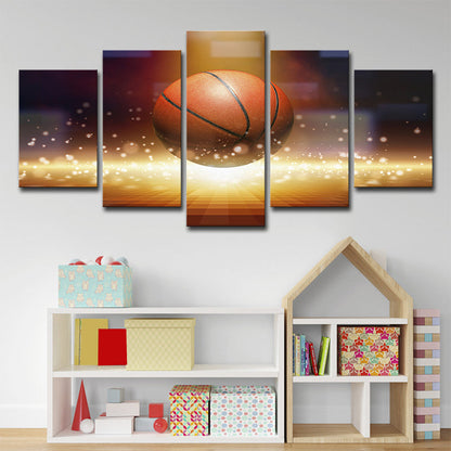 Vivolux | Basketball und Firefly Leinwandkunst Braune zeitgenössische Wanddekoration für Jungen Schlafzimmer