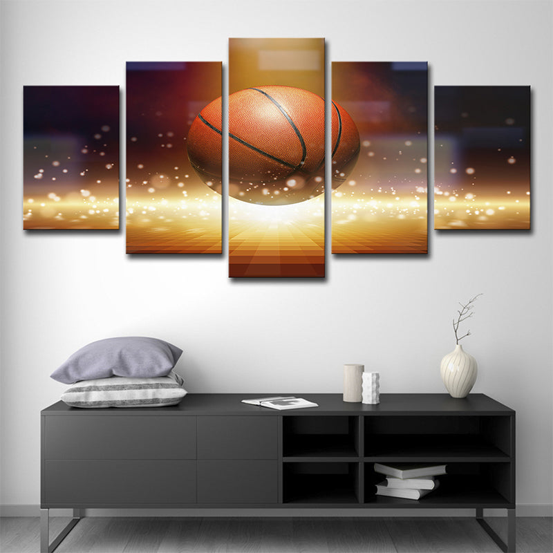 Vivolux | Basketball und Firefly Leinwandkunst Braune zeitgenössische Wanddekoration für Jungen Schlafzimmer