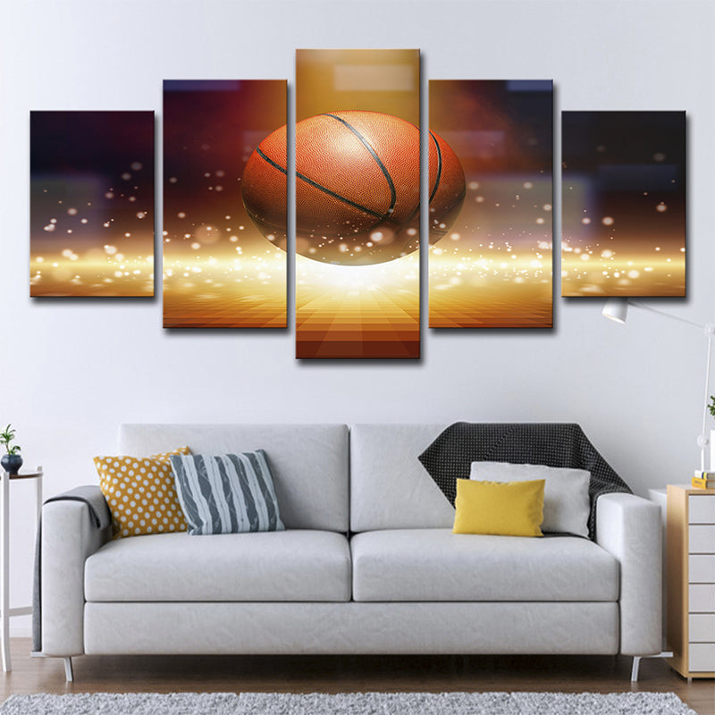 Vivolux | Basketball und Firefly Leinwandkunst Braune zeitgenössische Wanddekoration für Jungen Schlafzimmer