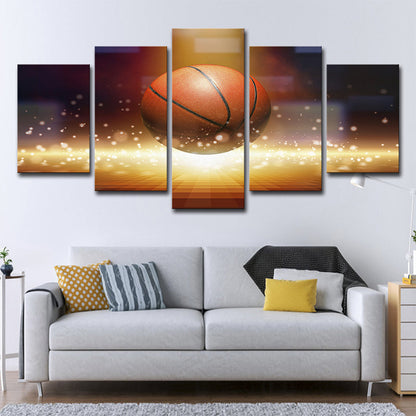Vivolux | Basketball und Firefly Leinwandkunst Braune zeitgenössische Wanddekoration für Jungen Schlafzimmer