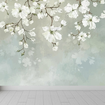Vivolux | Witte Bloeiende Bloem Wanddecoratie Vochtbestendige Muurkunst op Blauw voor Thuis
