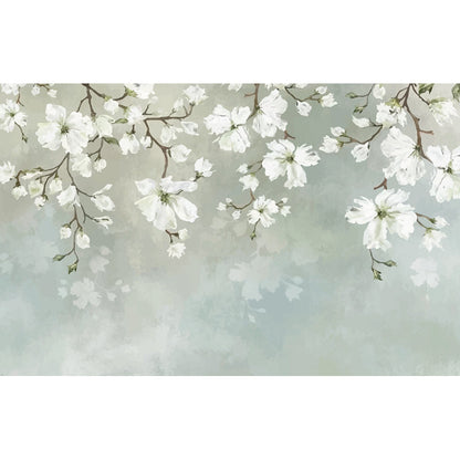 Vivolux | Witte Bloeiende Bloem Wanddecoratie Vochtbestendige Muurkunst op Blauw voor Thuis
