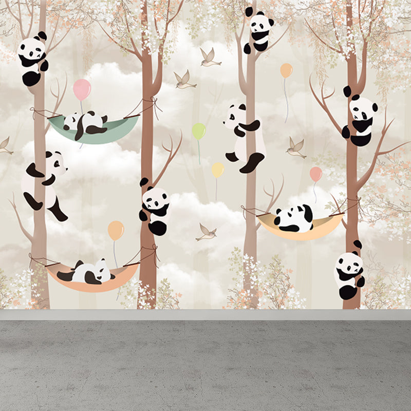 Vivolux | Ganzes Cartoon Wandmural Tapete Brauner Panda Kletter Wanddekoration, Personalisierte Größe