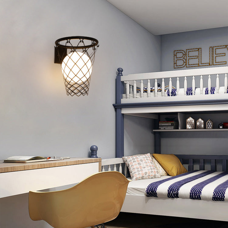 Vivolux | Slamora Kinder Wandleuchte | Basketballkorb Design | Glas & Metall | Art Déco Stil | Schlafzimmerlicht