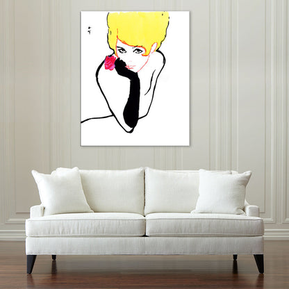 Vivolux | Pop Art Blonde Beauty Leinwanddruck Gelb-Schwarz Texturiert Wanddekoration für das Wohnzimmer