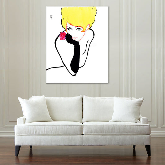 Vivolux | Pop Art Blonde Beauty Leinwanddruck Gelb-Schwarz Texturiert Wanddekoration für das Wohnzimmer