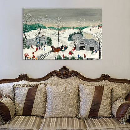 Vivolux | Country Kids Eingewickelte Leinwand Unterhaltung im Schnee Weiße Wandkunst Dekor für das Wohnzimmer