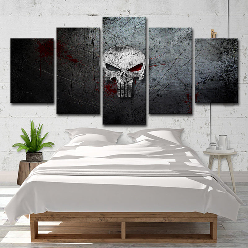Vivolux | Digitale Druck Skull Leinwand Zeitgenössische Mehrteiliges Jungen Schlafzimmer Wandkunst in Grau