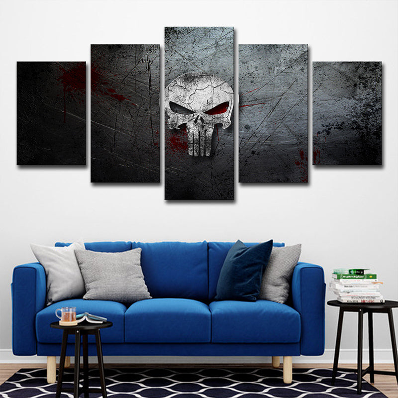 Vivolux | Digitale Druck Skull Leinwand Zeitgenössische Mehrteiliges Jungen Schlafzimmer Wandkunst in Grau