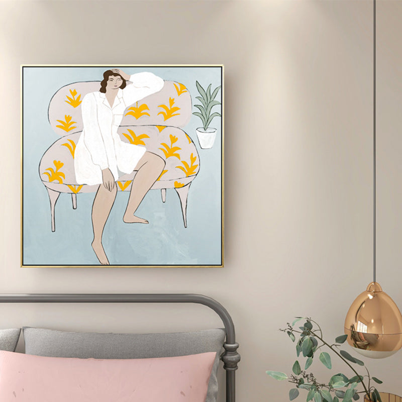 Vivolux | Zeichnung Druck Mädchen Leinwand Kunst Nordisch Texturierte Oberfläche Wanddekoration für Hausinnenraum