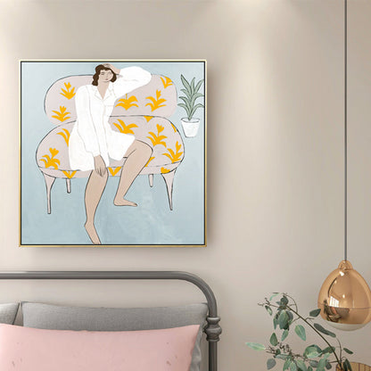 Vivolux | Zeichnung Druck Mädchen Leinwand Kunst Nordisch Texturierte Oberfläche Wanddekoration für Hausinnenraum