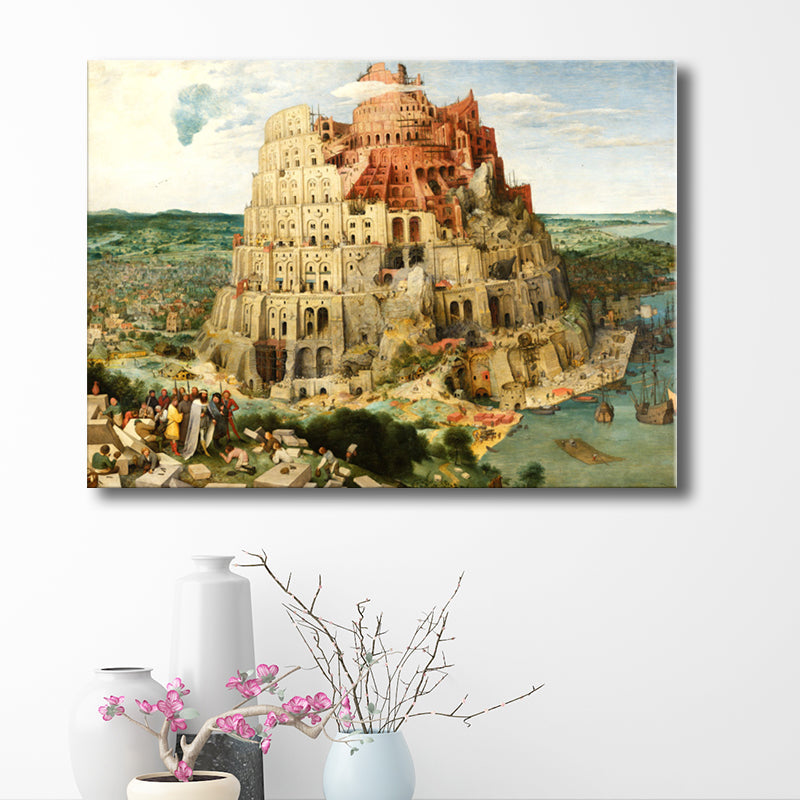 Vivolux | Turm von Babel Wandkunst Texturierte Weltkultur Wohnzimmer Leinwanddruck in Gelb