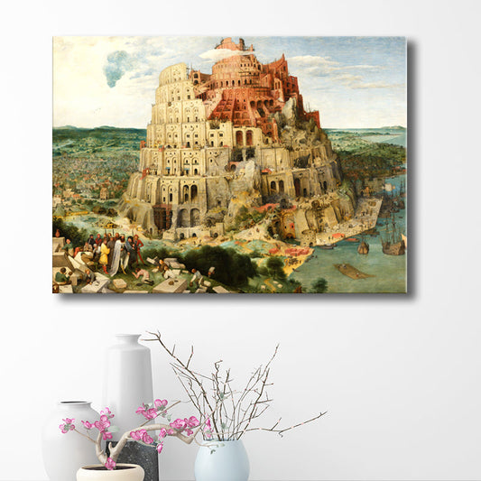 Vivolux | Turm von Babel Wandkunst Texturierte Weltkultur Wohnzimmer Leinwanddruck in Gelb