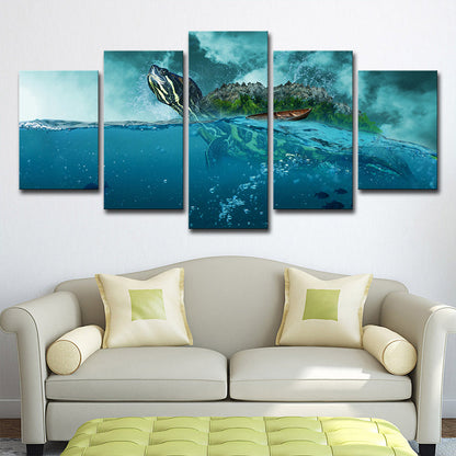 Vivolux | Oceaanoppervlak Schildpad Canvas Print Multi-Stuk Modernisme Woonkamer Wandkunst in Blauw
