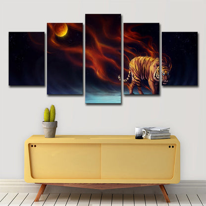 Vivolux | Gelbe Mond Nacht Tiger Kunstdruck Mehrteilig Moderne Wohnzimmer Wanddekoration