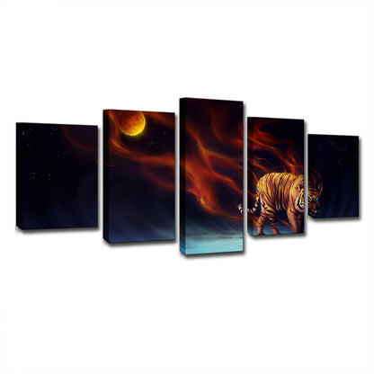 Vivolux | Gelbe Mond Nacht Tiger Kunstdruck Mehrteilig Moderne Wohnzimmer Wanddekoration