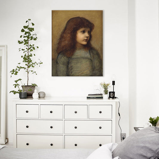 Vivolux | Texturiertes Mädchen-Selbstporträt-Gemälde Leinwand Rustikale Wandkunst Dekor in Braun für das Arbeitszimmer