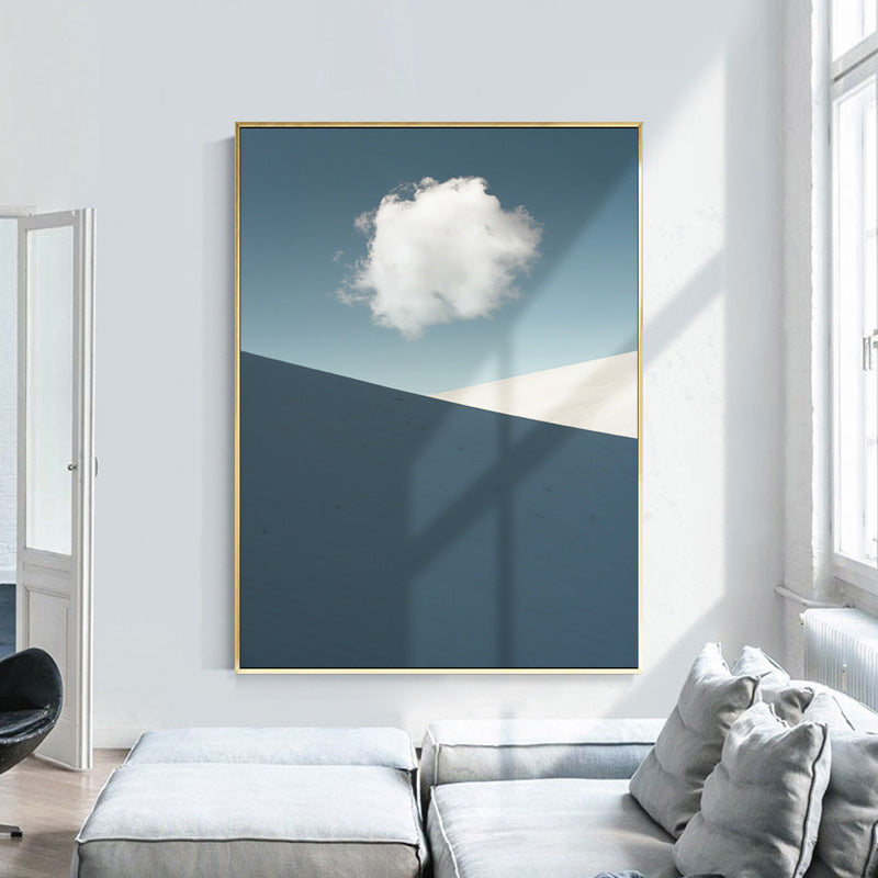 Vivolux | Gemischte Medien Nordische Wandkunst-Druck mit Wolken- und Bergmuster in Blau-Weiß