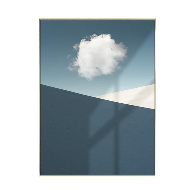 Vivolux | Gemischte Medien Nordische Wandkunst-Druck mit Wolken- und Bergmuster in Blau-Weiß