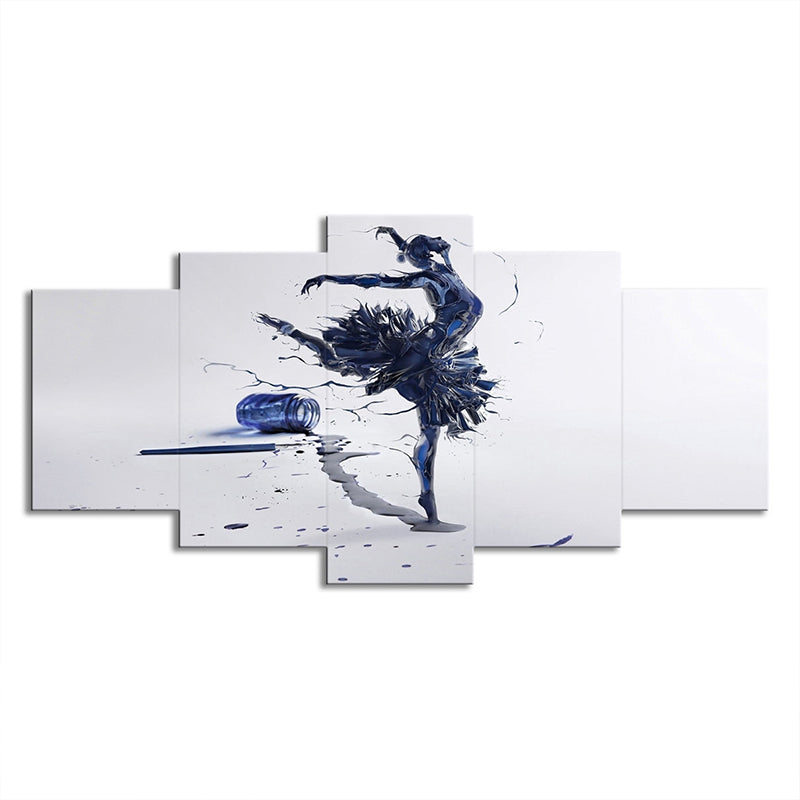 Vivolux | Digitale Druck Modernistische Leinwandkunst mit Ballerina-Tanzmuster in Blau auf Weiß