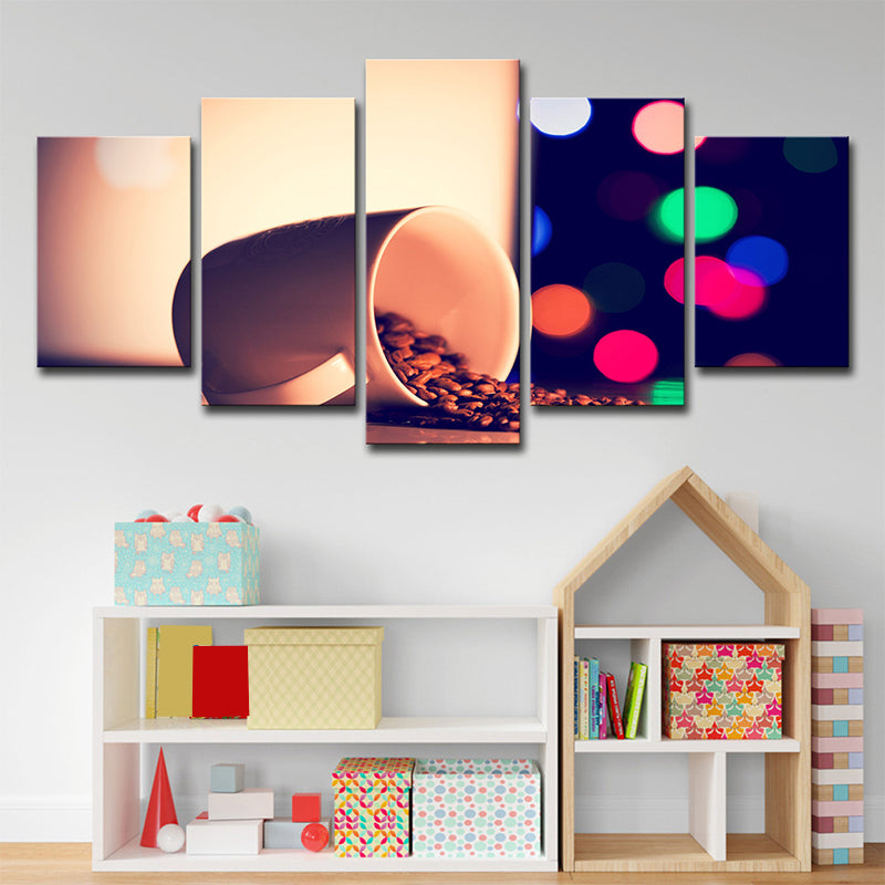 Vivolux | Nachtbild Kaffeebohnen Leinwanddruck Moderne Multi-Stück Wandkunst Dekor in Gelb