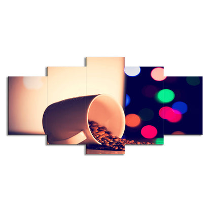 Vivolux | Nachtbild Kaffeebohnen Leinwanddruck Moderne Multi-Stück Wandkunst Dekor in Gelb