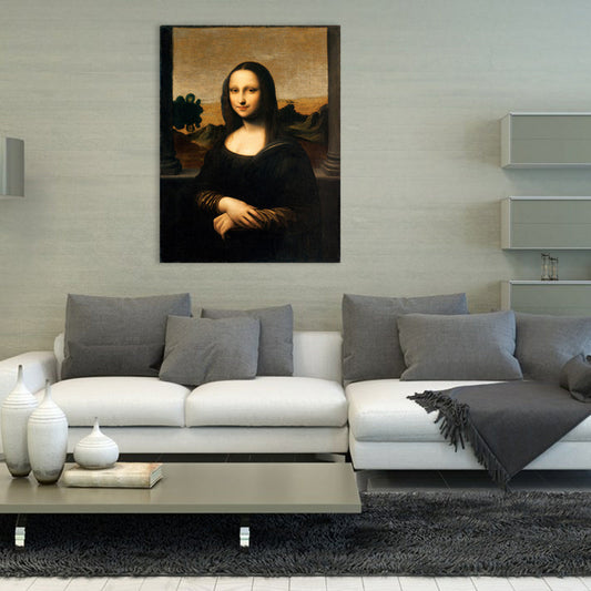 Vivolux | Rustikale Mona Lisa Portrait Leinwand Brauner Texturierter Kunstdruck für das Wohnzimmer, Verschiedene Größen