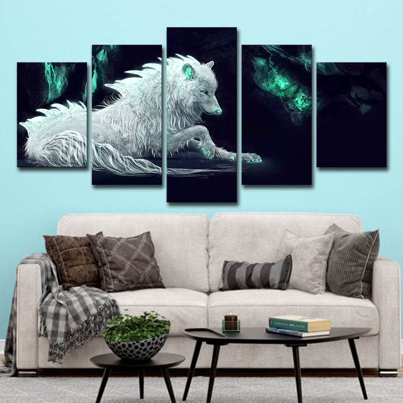Vivolux | Witte Wolf Wandkunst Meerdere Stukken Hedendaagse Huishoudinterieur Canvasprint