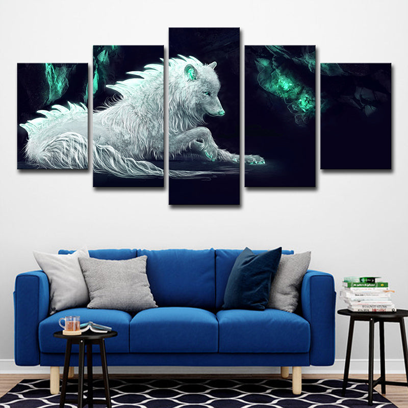 Vivolux | Witte Wolf Wandkunst Meerdere Stukken Hedendaagse Huishoudinterieur Canvasprint
