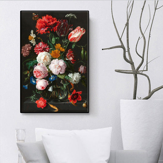Vivolux | Traditionelle Helle Blumen Wandkunst Leinwand Texturiertes Rot Gemälde für das Wohnzimmer (Mehrere Größenoptionen)