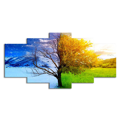 Vivolux | Modernistische Wandkunst Decor Blauw-Geel Winter en Herfst Boom Canvas Print voor Woonkamer