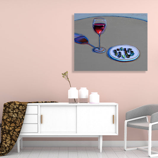 Vivolux | Traditionelle Wein- und Süßigkeitenmalerei Esswaren Graue Wandkunst Dekor, Mehrere Größen Optionen