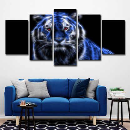 Vivolux | Luminous Tiger Canvas Wanddecoratie für Jungen Schlafzimmer Wanddekoration in Blau auf Schwarz