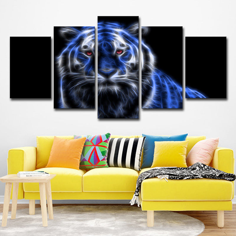Vivolux | Luminous Tiger Canvas Wanddecoratie für Jungen Schlafzimmer Wanddekoration in Blau auf Schwarz