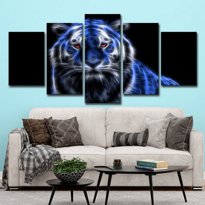 Vivolux | Luminous Tiger Canvas Wanddecoratie für Jungen Schlafzimmer Wanddekoration in Blau auf Schwarz