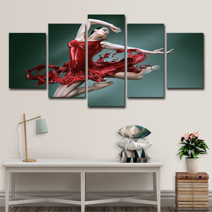 Vivolux | Ballerina-Leinwand-Wandkunst Mehrteilig Moderner Stil Mädchenzimmer Wanddekor in Rot-Grün