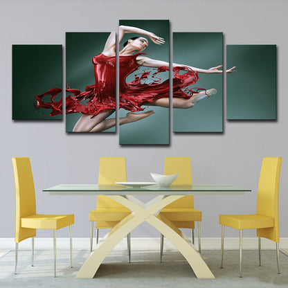 Vivolux | Ballerina-Leinwand-Wandkunst Mehrteilig Moderner Stil Mädchenzimmer Wanddekor in Rot-Grün